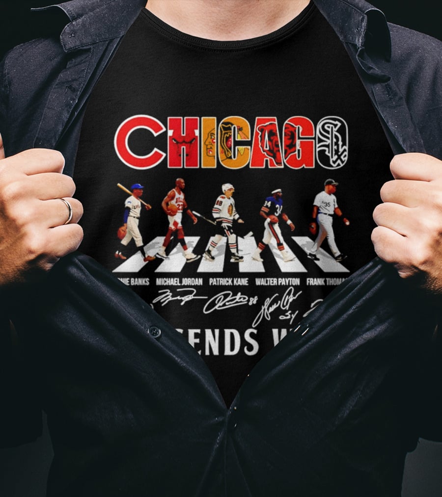 Chicago Sports Legends Way Ernie Banks Michael Jordan Patrick Kane Walter Payton Frank Thomas 2026 T-Shirt