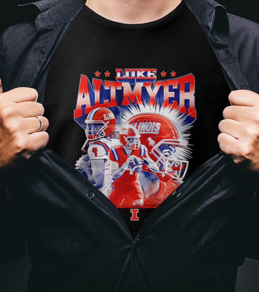 Luke Altmyer Illinois Football NCAA Legends Player Collage Helmet Stars T-Shirt