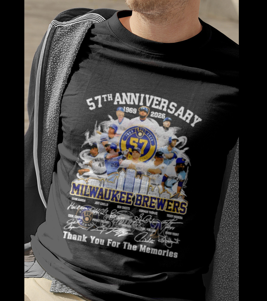 Milwaukee Brewers 57th Anniversary 1969 2026 Players City Skyline Thank You For The Memories T-Shirt