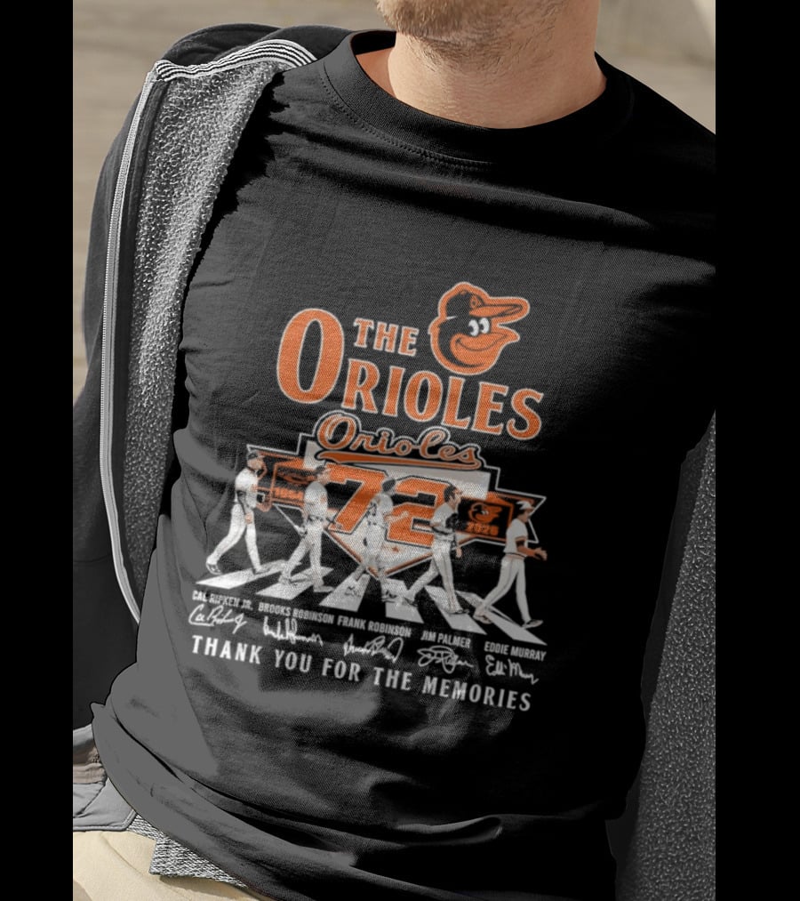The Orioles 72 Abbey Road Ripken Robinson Murray Palmer Thank You For The Memories T-Shirt