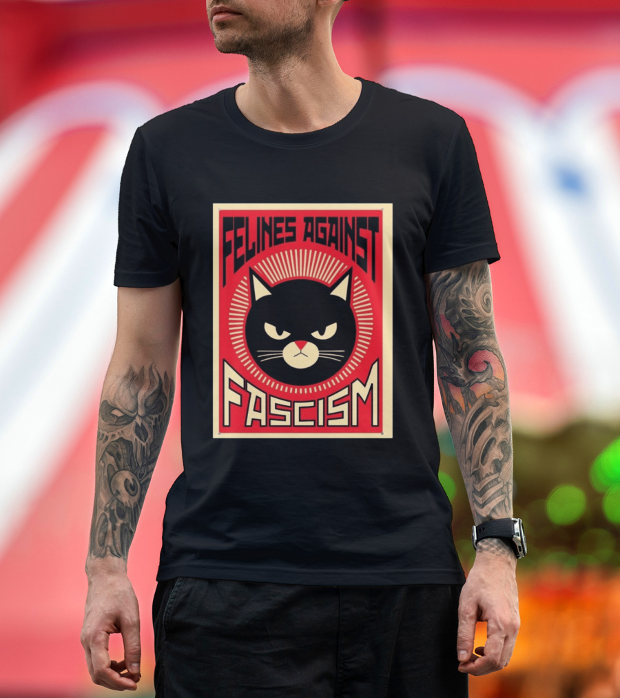 Felines Against Fascism Black Cat Political Satire Lorenzo T-Shirt