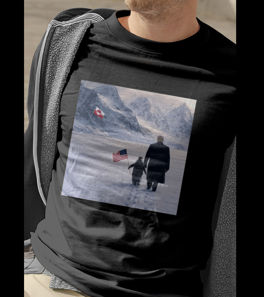 Nihilist Penguin Walking With Trump Antarctica American Flag Greenland Flag T-Shirt