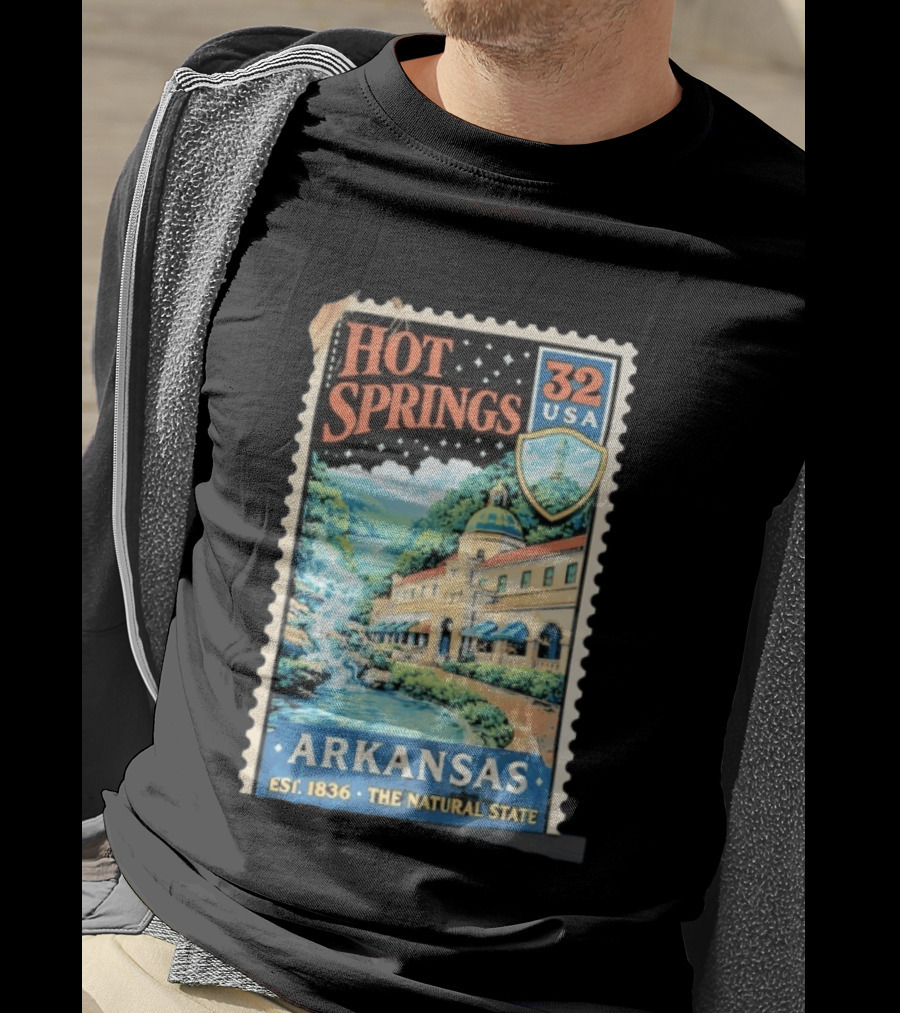 Hot Springs 32 USA Arkansas Established 1836 The Natural State Vintage Stamp T-Shirt