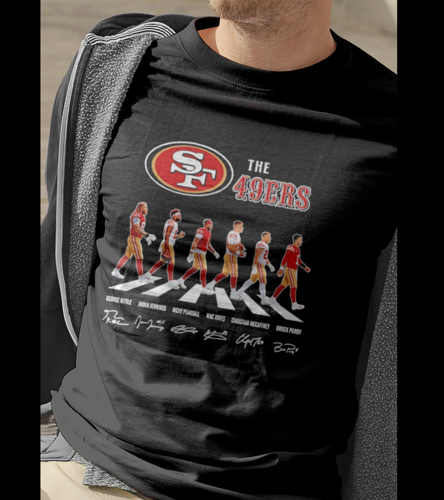 San Francisco 49ers Abbey Road 2026 Signatures Trent Williams Deebo Samuel George Kittle Christian McCaffrey Brock Purdy T-Shirt