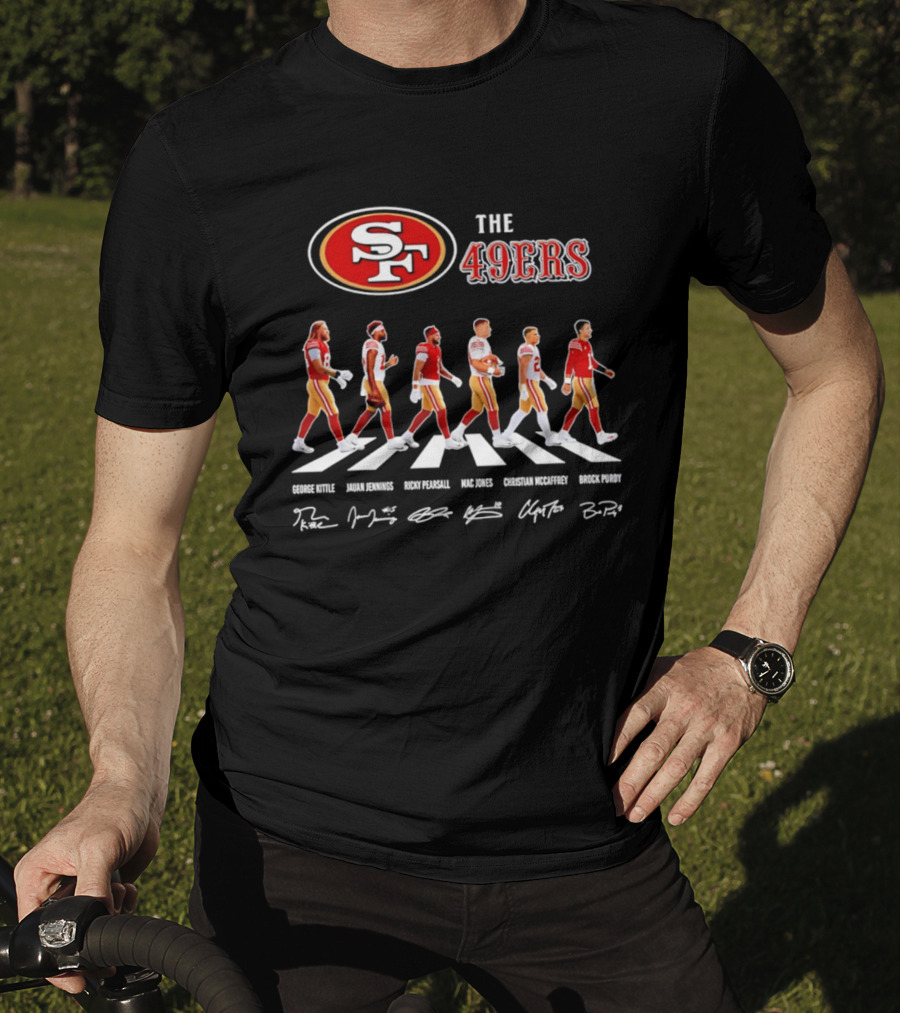 San Francisco 49ers Abbey Road 2026 Signatures Trent Williams Deebo Samuel George Kittle Christian McCaffrey Brock Purdy T-Shirt