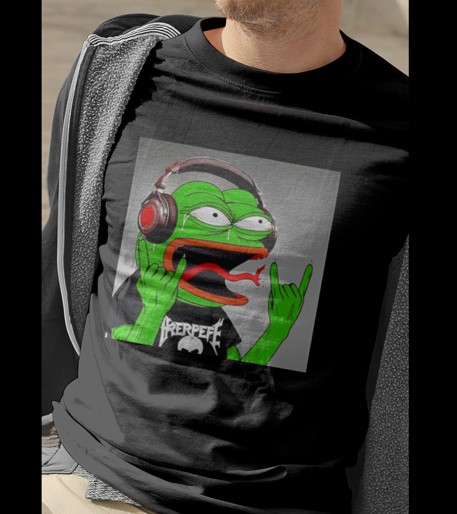 Pepe The Frog Metal Rocker With Headphones And Screaming Face T-Shirt
