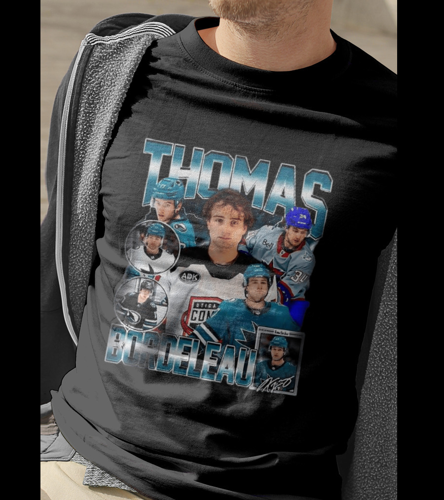 Thomas Bordeleau Hockey San Jose Sharks NHL Utica Comets AHL Bell ADK 34 Signature T-Shirt
