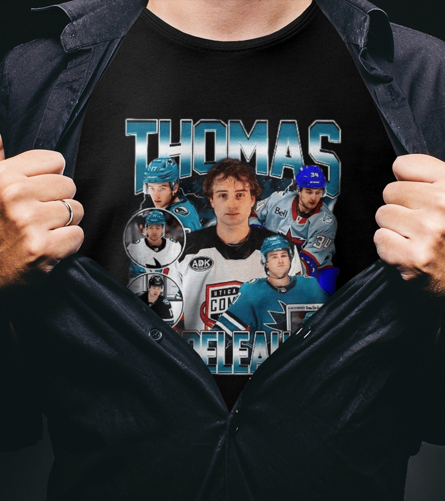 Thomas Bordeleau Hockey San Jose Sharks NHL Utica Comets AHL Bell ADK 34 Signature T-Shirt