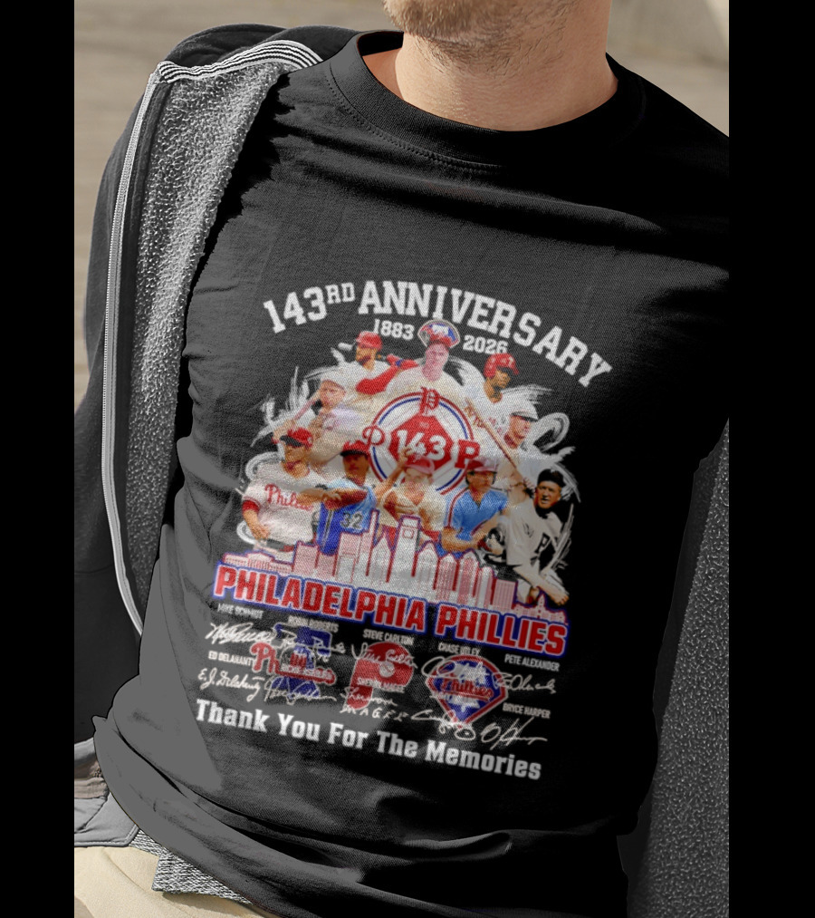 143rd Anniversary 1883 2026 Philadelphia Phillies Players City Skyline Thank You For The Memories T-Shirt