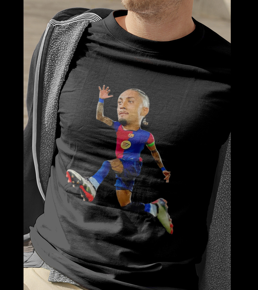 Raphinha Barcelona La Liga Brasil Caricature Player Action Pose T-Shirt
