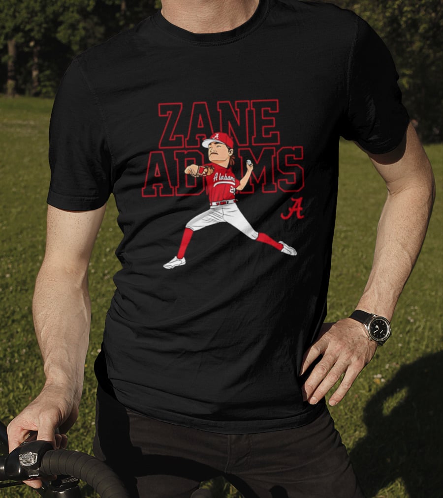 Zane Adams Alabama Baseball NCAA Caricature Pitcher Player Jersey T-Shirt