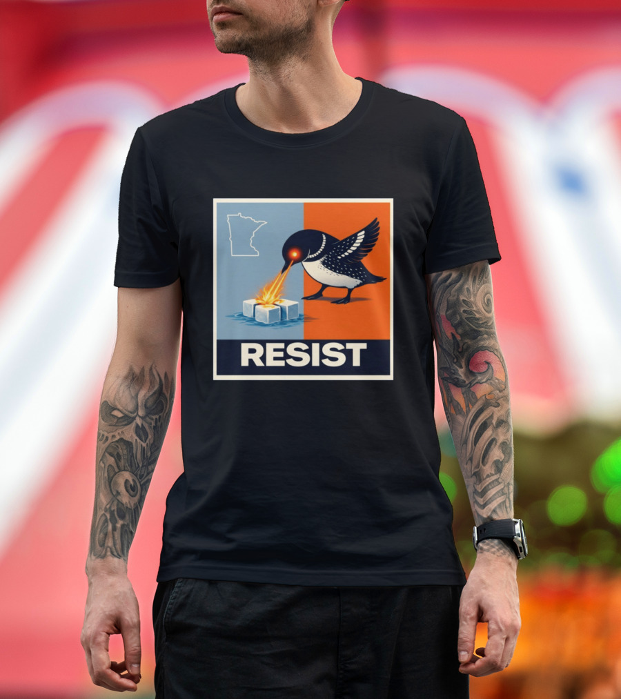 Rebel Minneapolis Ice Protest Resist With Loon Laser Bird And Minnesota Map T-Shirt