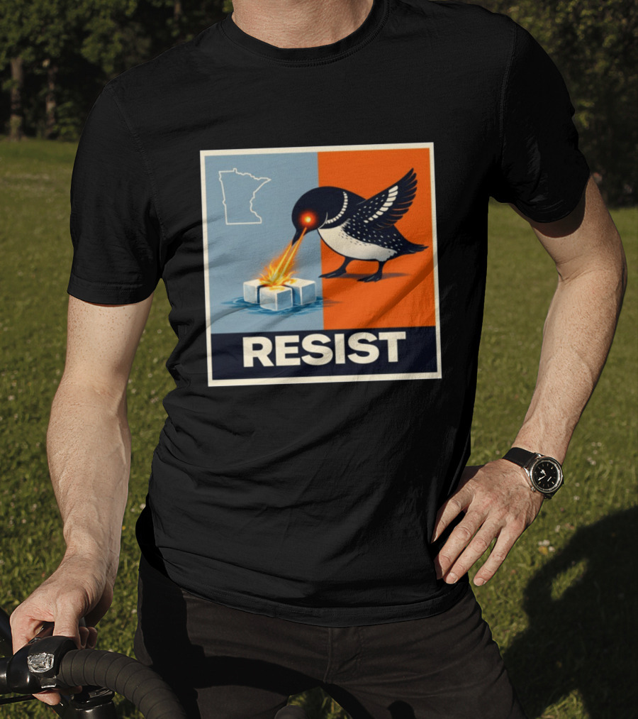 Rebel Minneapolis Ice Protest Resist With Loon Laser Bird And Minnesota Map T-Shirt