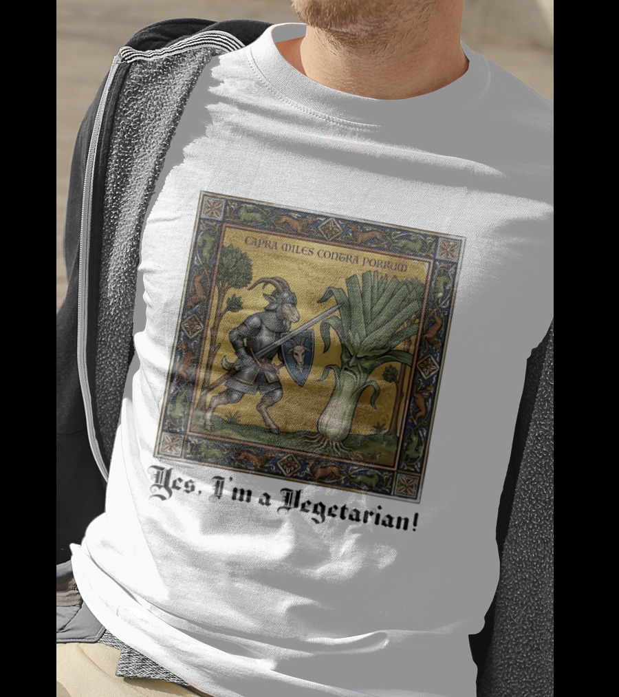 Capra Miles Contra Porrum Knight Vs Leek Yes I'm A Vegetarian T-Shirt
