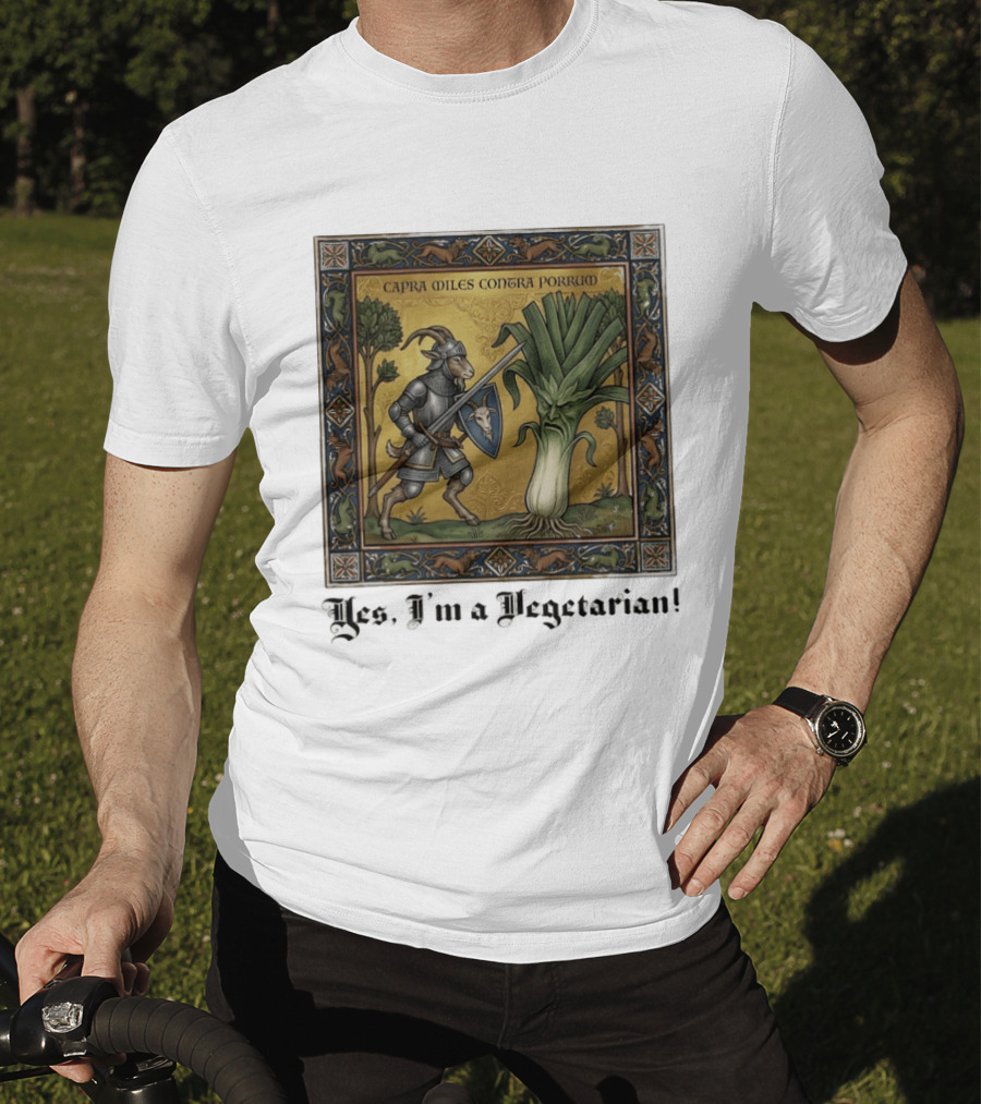 Capra Miles Contra Porrum Knight Vs Leek Yes I'm A Vegetarian T-Shirt