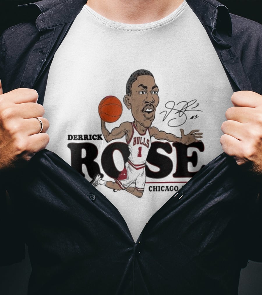 Derrick Rose Chicago Bulls Caricature Basketball T-Shirt
