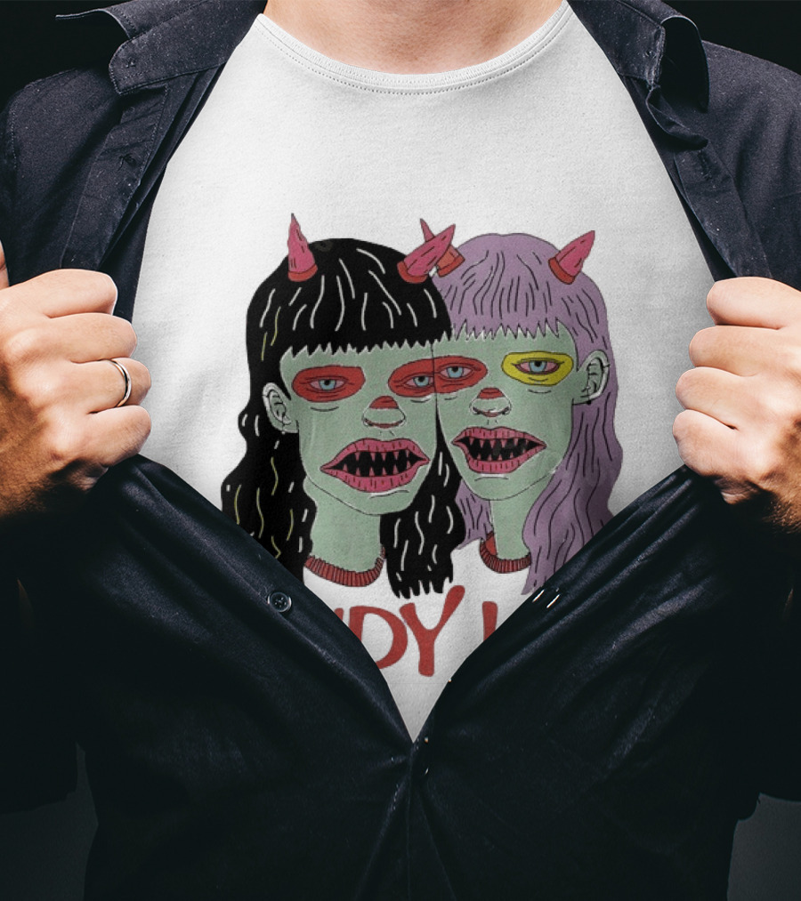 Cindy Lee Two Face Horned Creature Horror T-Shirt
