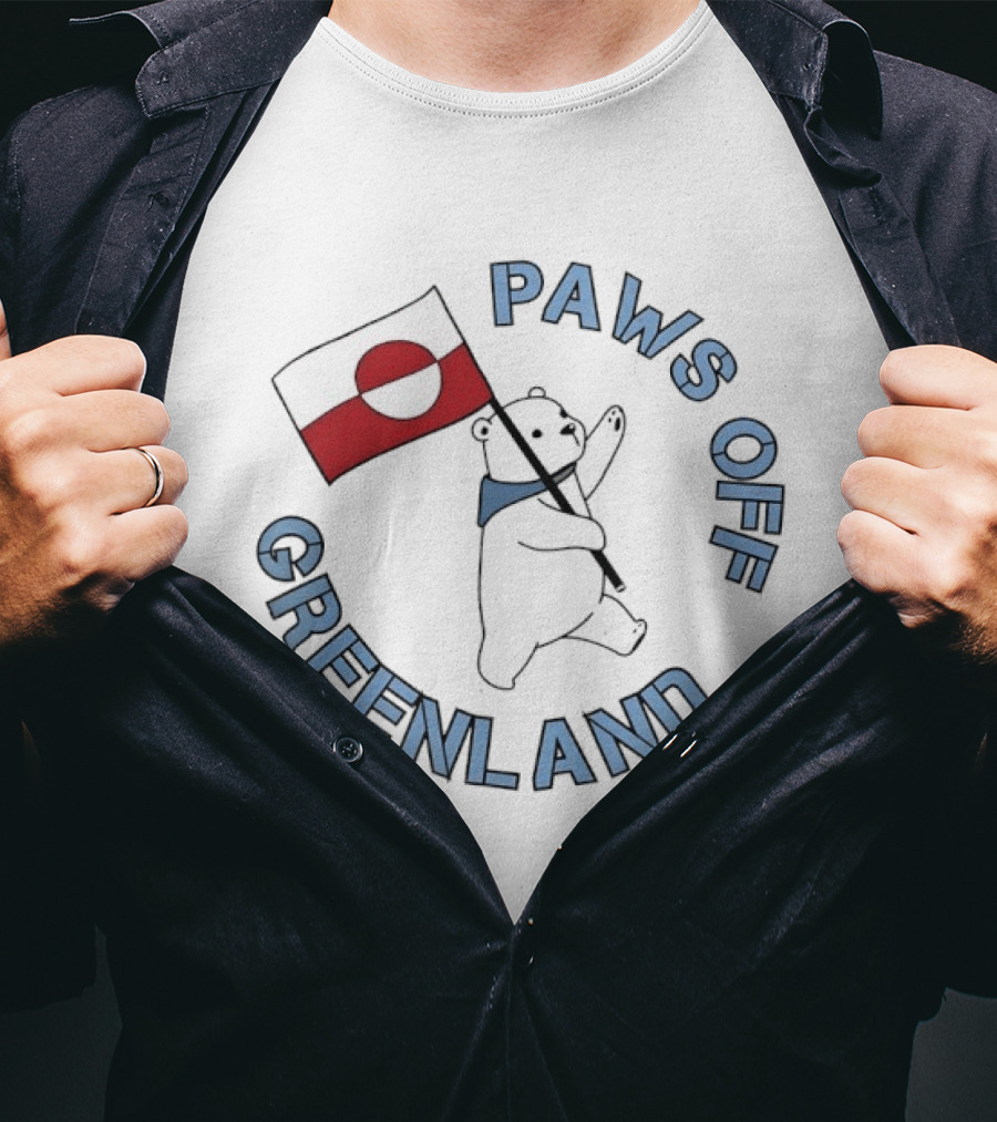 Paws Off Greenland Polar Bear Holding Flag T-Shirt