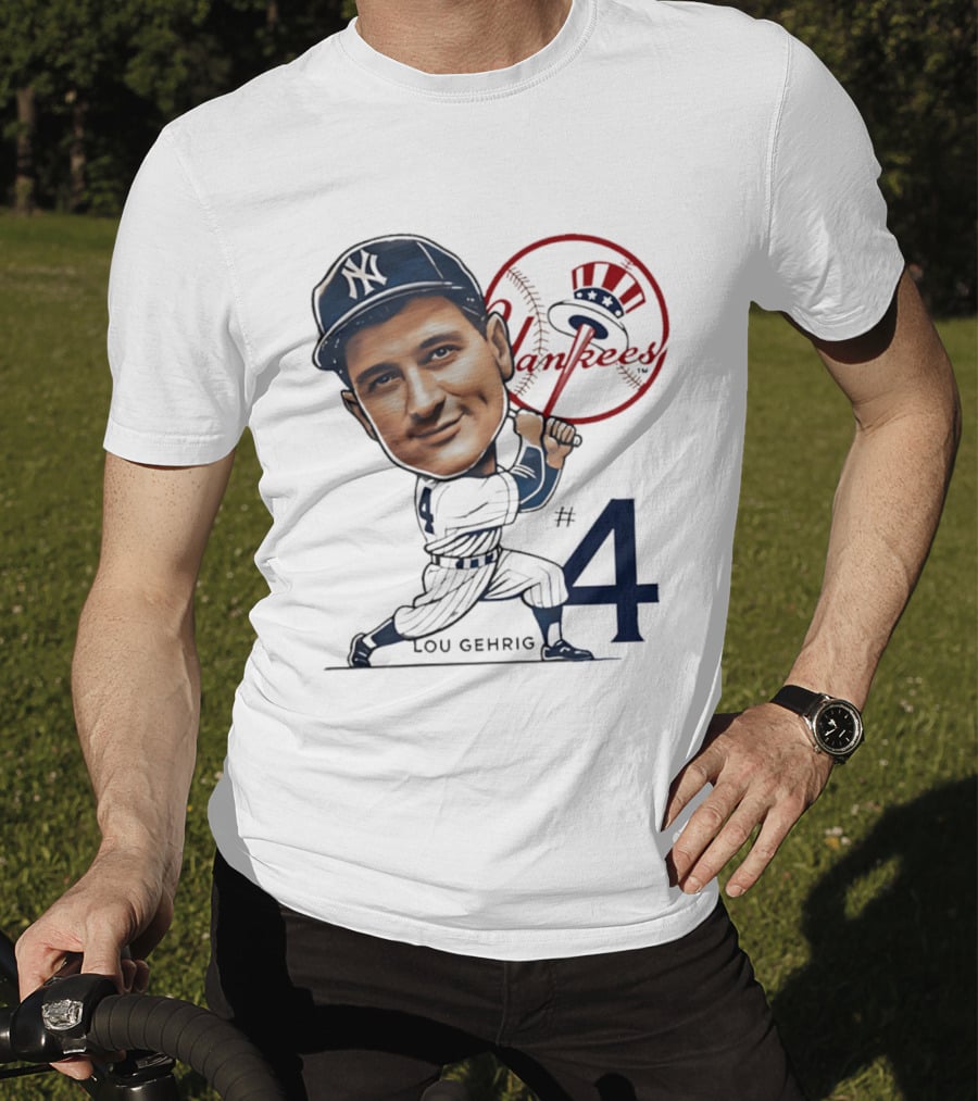 Lou Gehrig New York Yankees #4 Caricature Yankees T-Shirt