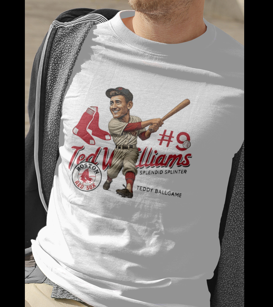 Ted Williams Boston Red Sox Splendid Splinter #9 Teddy Ballgame Caricature T-Shirt