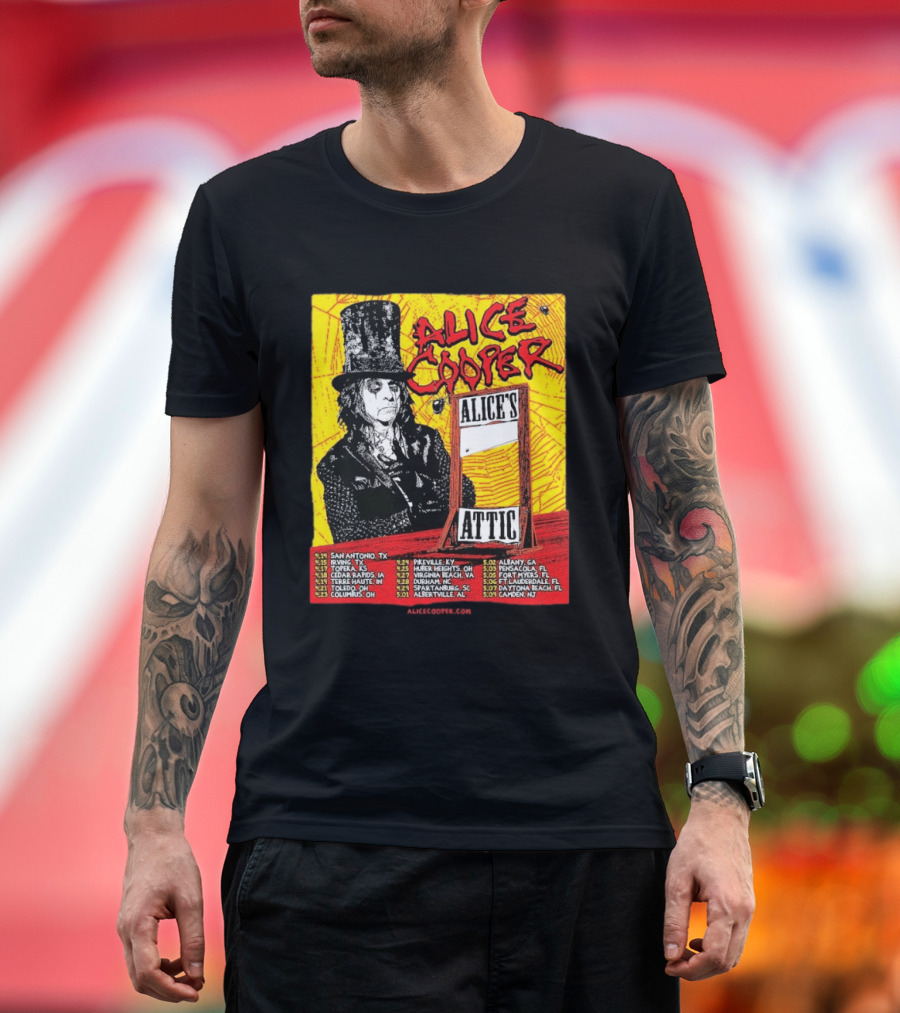 Alice Cooper 2026 Alice's Attic Tour Dates San Antonio Albany Locations T-Shirt