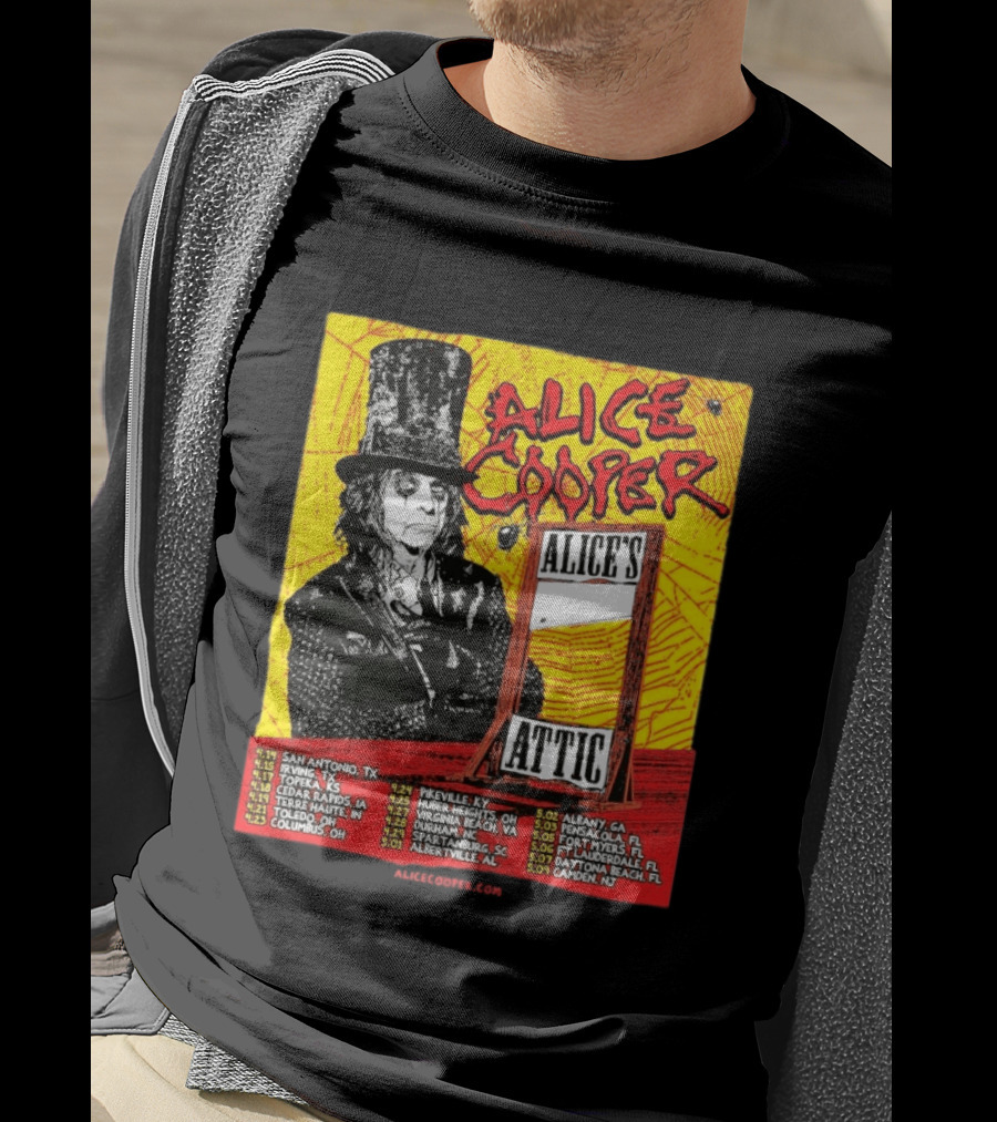 Alice Cooper 2026 Alice's Attic Tour Dates San Antonio Albany Locations T-Shirt
