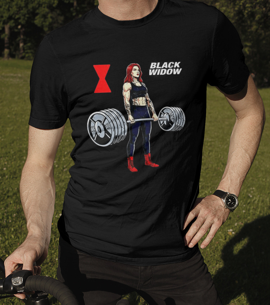 Black Widow Weightlifting Gym Workout Red Hourglass T-Shirt