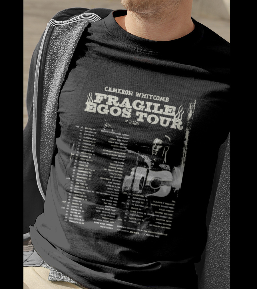 Cameron Whitcomb Fragile Egos Tour 2026 With Tour Dates And Guitar Image T-Shirt