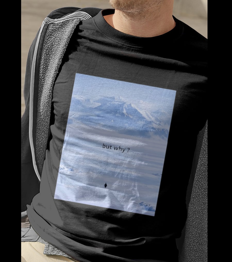 Penguin But Why Meme Snowy Mountains Motivational Scene T-Shirt