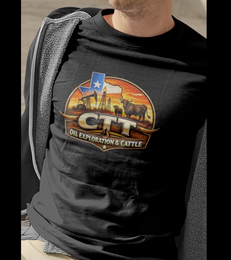 CTT Oil Exploration And Cattle Oilfield Texas Ranch Landscape T-Shirt