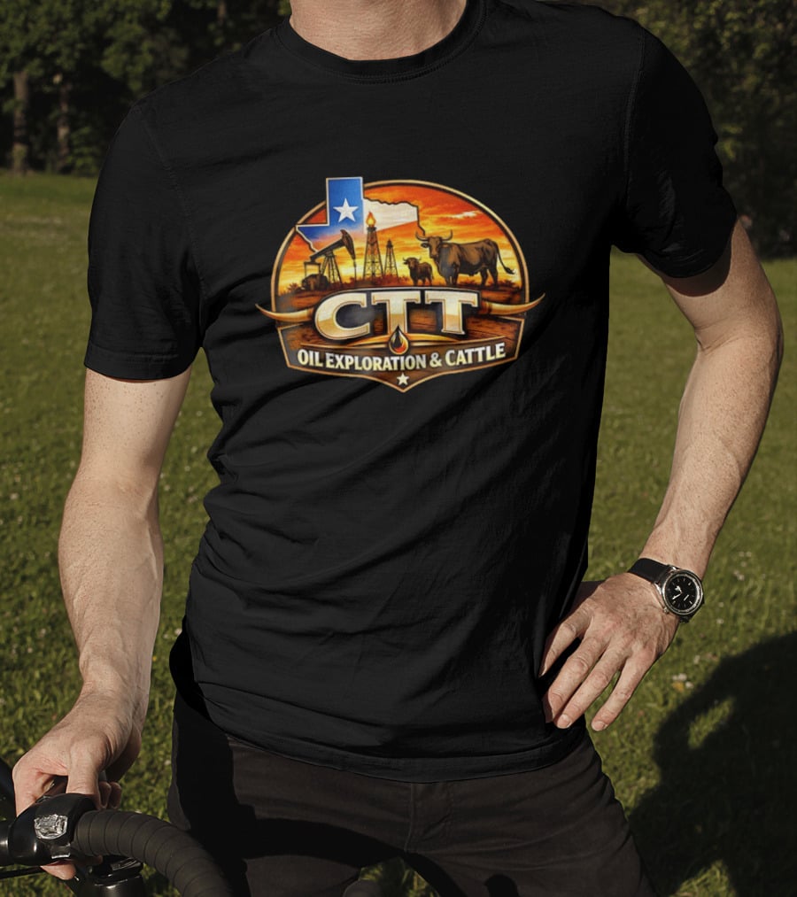 CTT Oil Exploration And Cattle Oilfield Texas Ranch Landscape T-Shirt