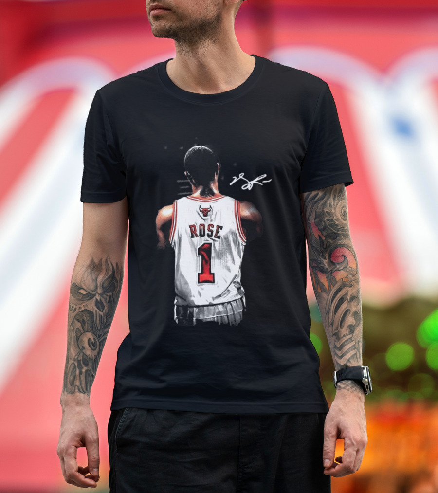 Derrick Rose Chicago Bulls Autographed Jersey Number 1 NBA T-Shirt