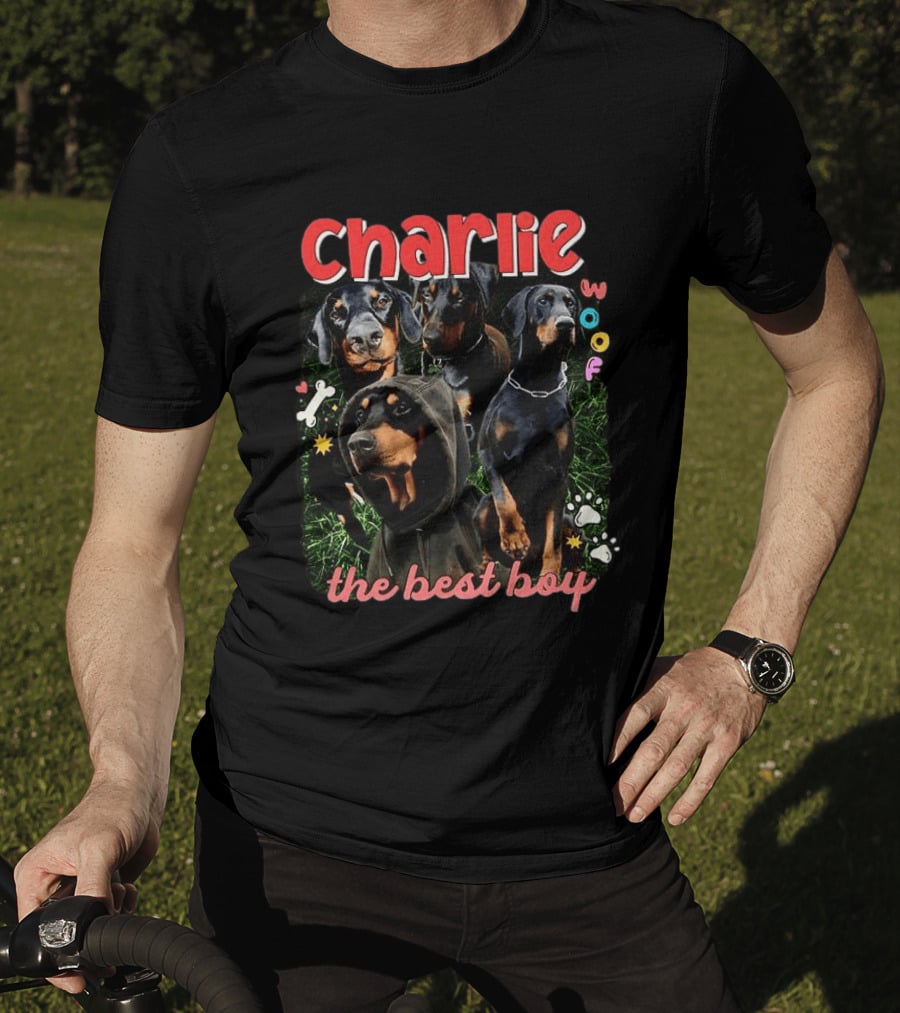 Charlie Woof The Best Boy Dog Paw Prints And Bones T-Shirt