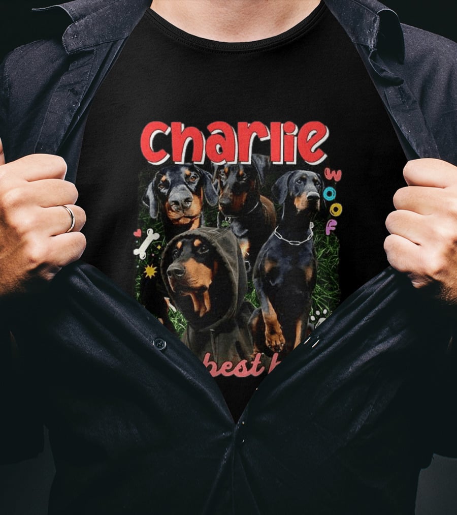 Charlie Woof The Best Boy Dog Paw Prints And Bones T-Shirt