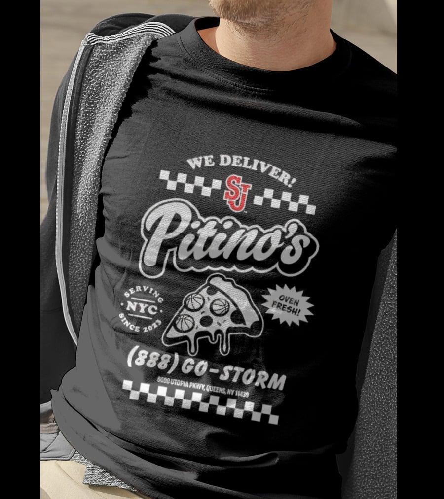 St John's Red Storm Pitino's Delivery Service SJ Pizza T-Shirt