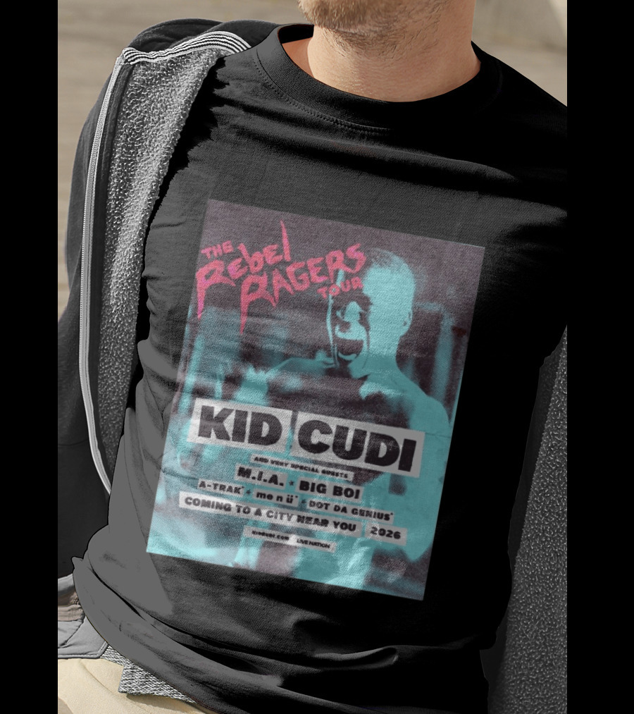 Kid Cudi The Rebel Ragers Tour 2026 Featuring M.I.A. Big Boi A Trak And Dot Da Genius T-Shirt