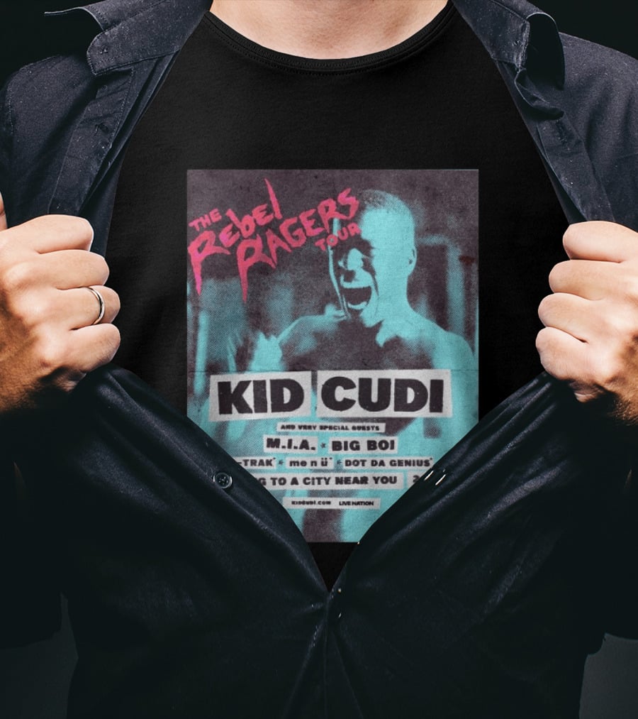Kid Cudi The Rebel Ragers Tour 2026 Featuring M.I.A. Big Boi A Trak And Dot Da Genius T-Shirt