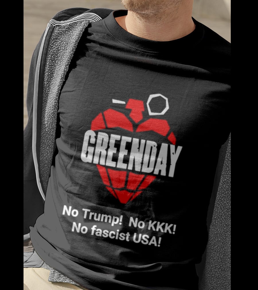 Green Day No Trump No KKK No Fascist USA Grenade Heart T-Shirt