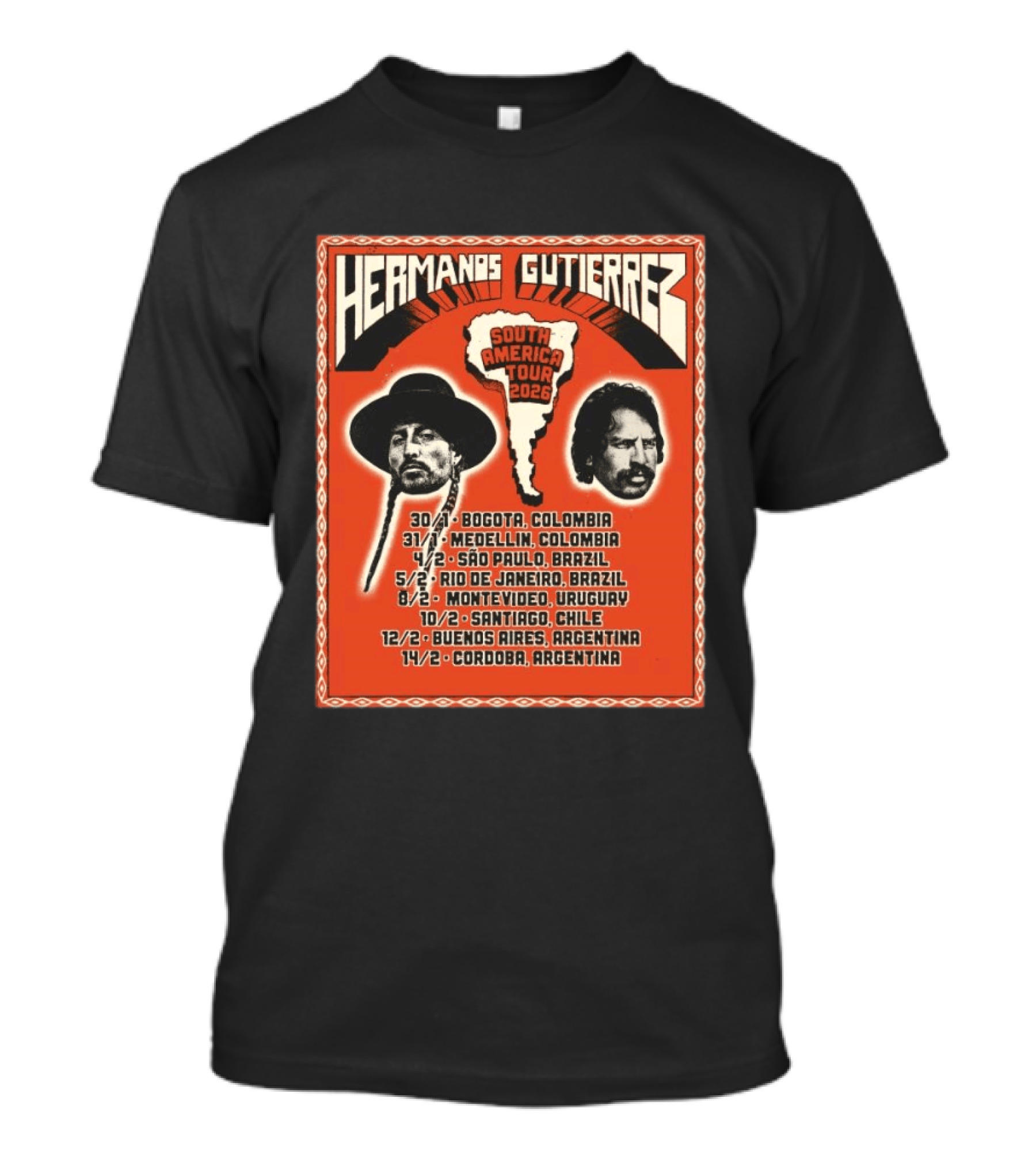 Hermanos Gutiérrez South America Tour 2026 Bogotá Medellín São Paulo Rio De Janeiro Montevideo Santiago Buenos Aires Córdoba T-Shirt