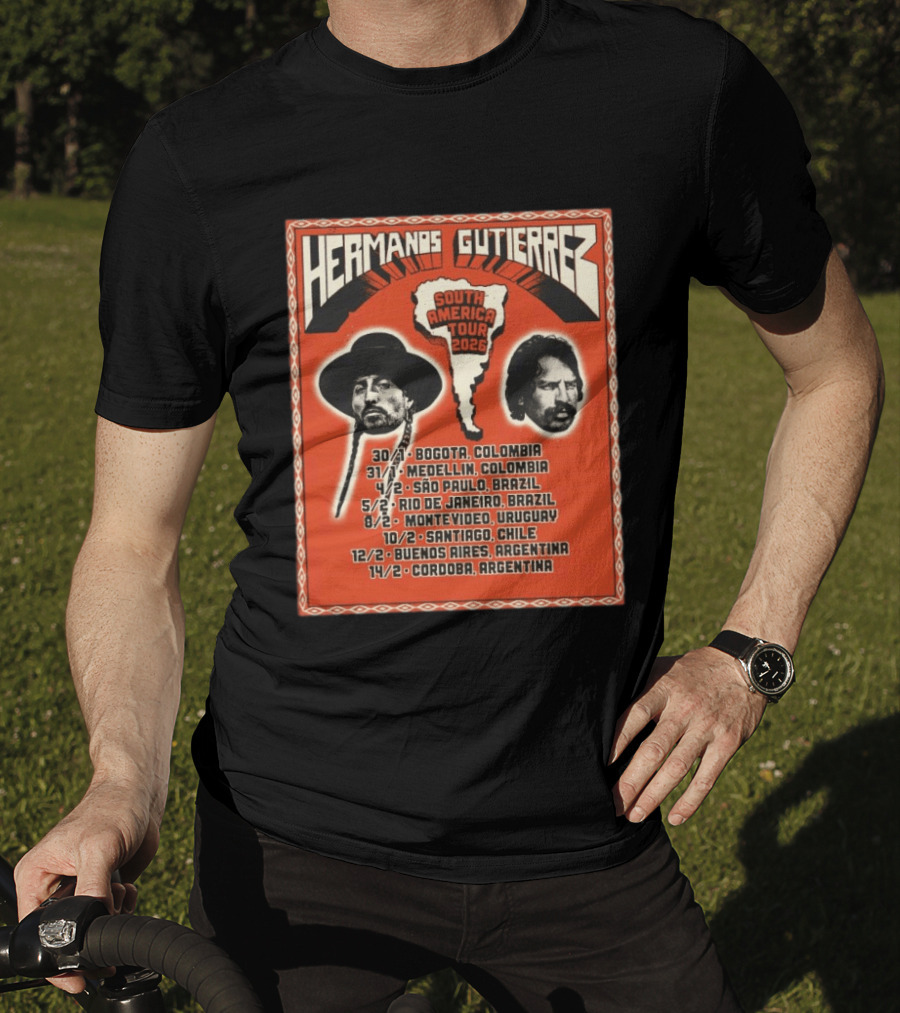 Hermanos Gutiérrez South America Tour 2026 Bogotá Medellín São Paulo Rio De Janeiro Montevideo Santiago Buenos Aires Córdoba T-Shirt