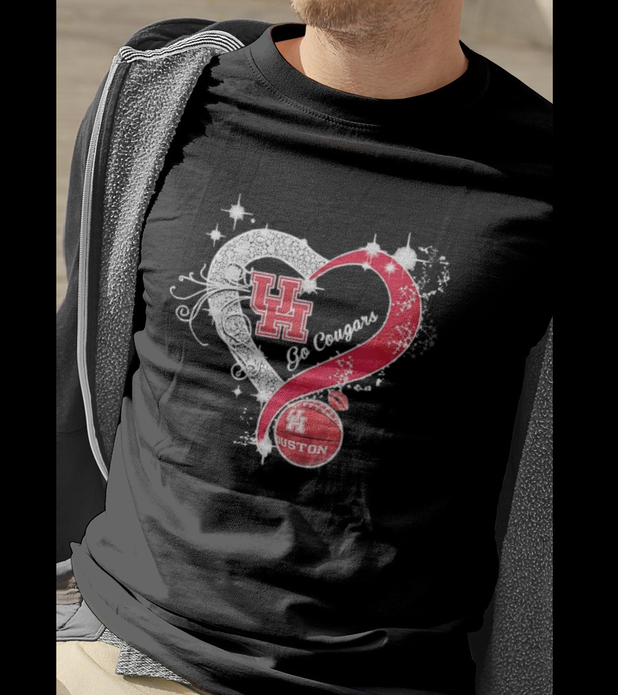 University Of Houston Cougars Go Cougars Heart Basketball Houston T-Shirt