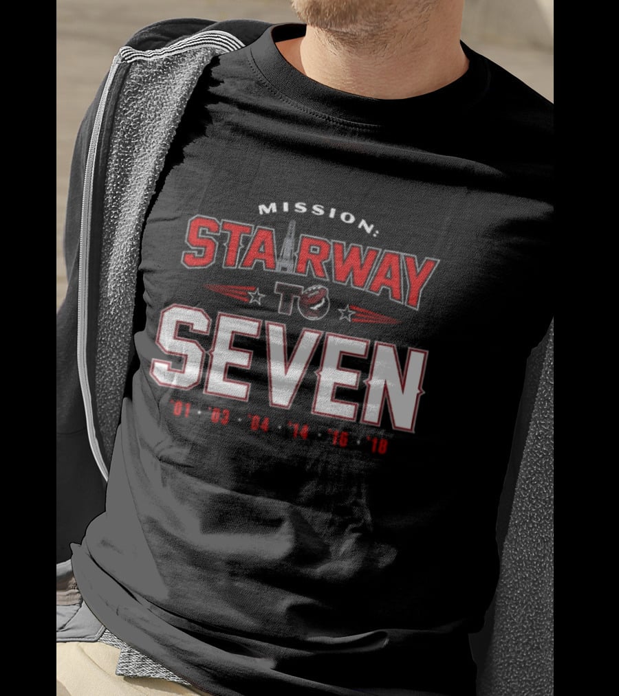 New England Patriots Mission Stairway To Seven Championship Years 2001 2003 2004 2014 2016 2018 T-Shirt
