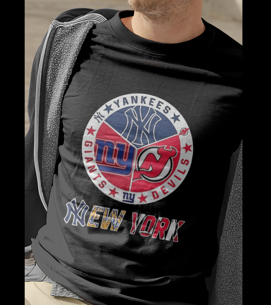 New York Yankees Giants New Jersey Devils Team Mashup T-Shirt