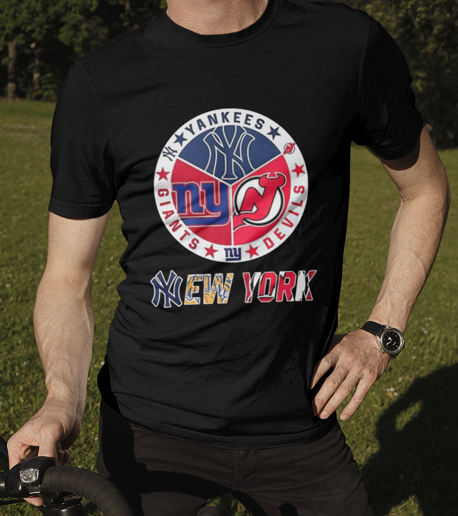 New York Yankees Giants New Jersey Devils Team Mashup T-Shirt