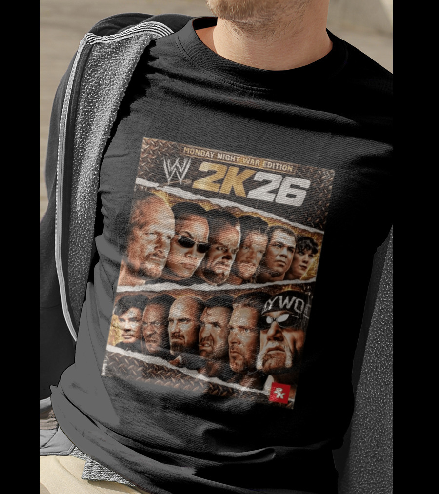 WWE 2K26 Monday Night War Edition Stone Cold Steve Austin Hollywood Hogan The Rock Shawn Michaels Triple H Cover T-Shirt