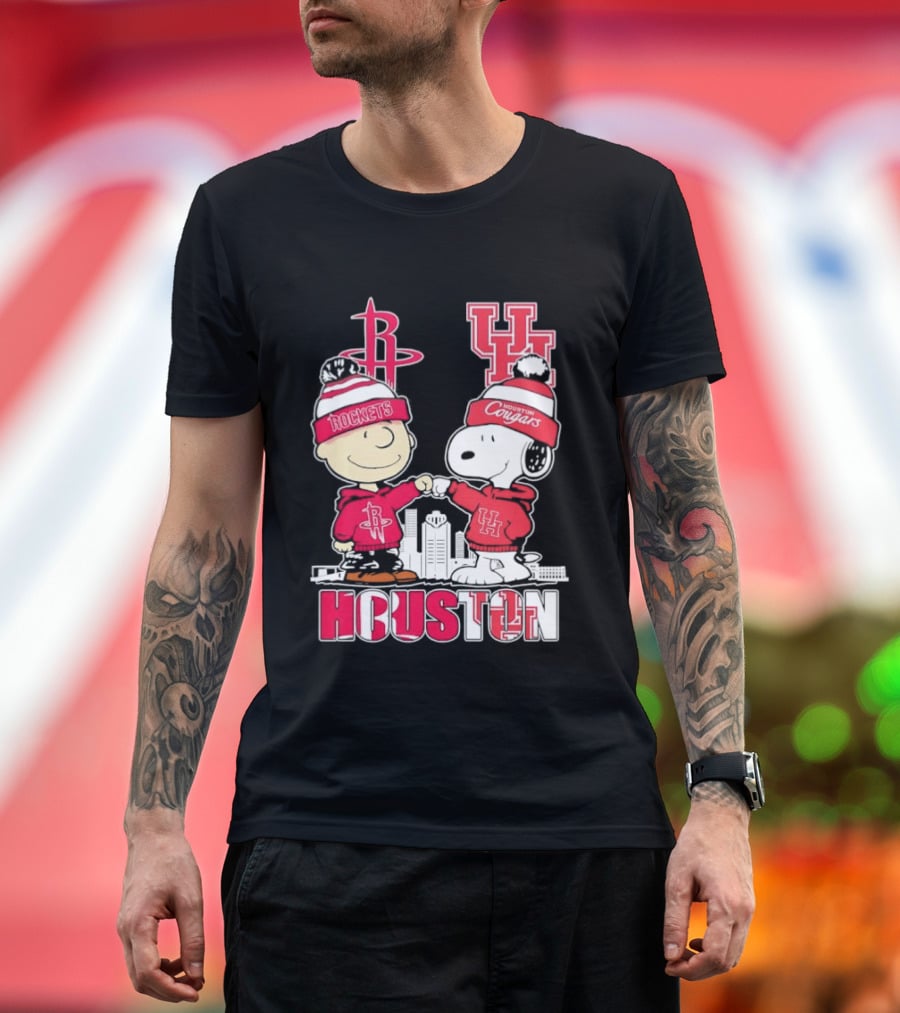 Peanuts Characters X Houston Rockets X University Of Houston Cougars Collaboration T-Shirt