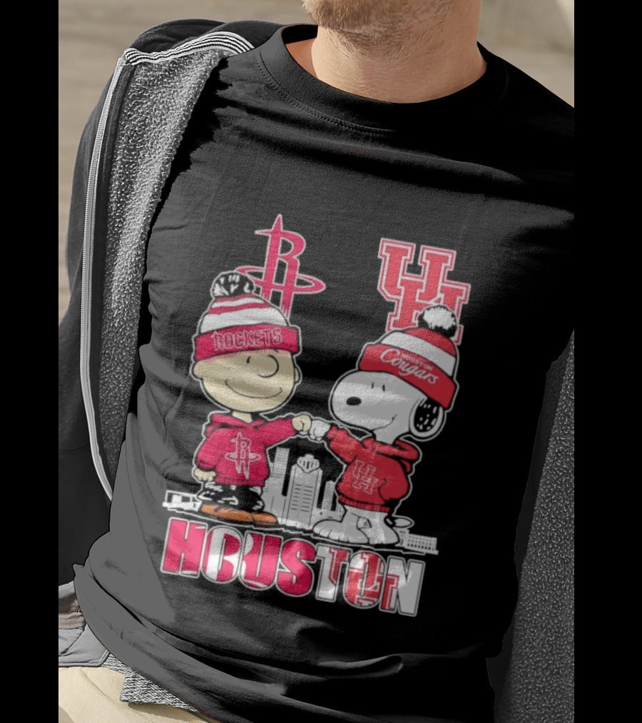 Peanuts Characters X Houston Rockets X University Of Houston Cougars Collaboration T-Shirt