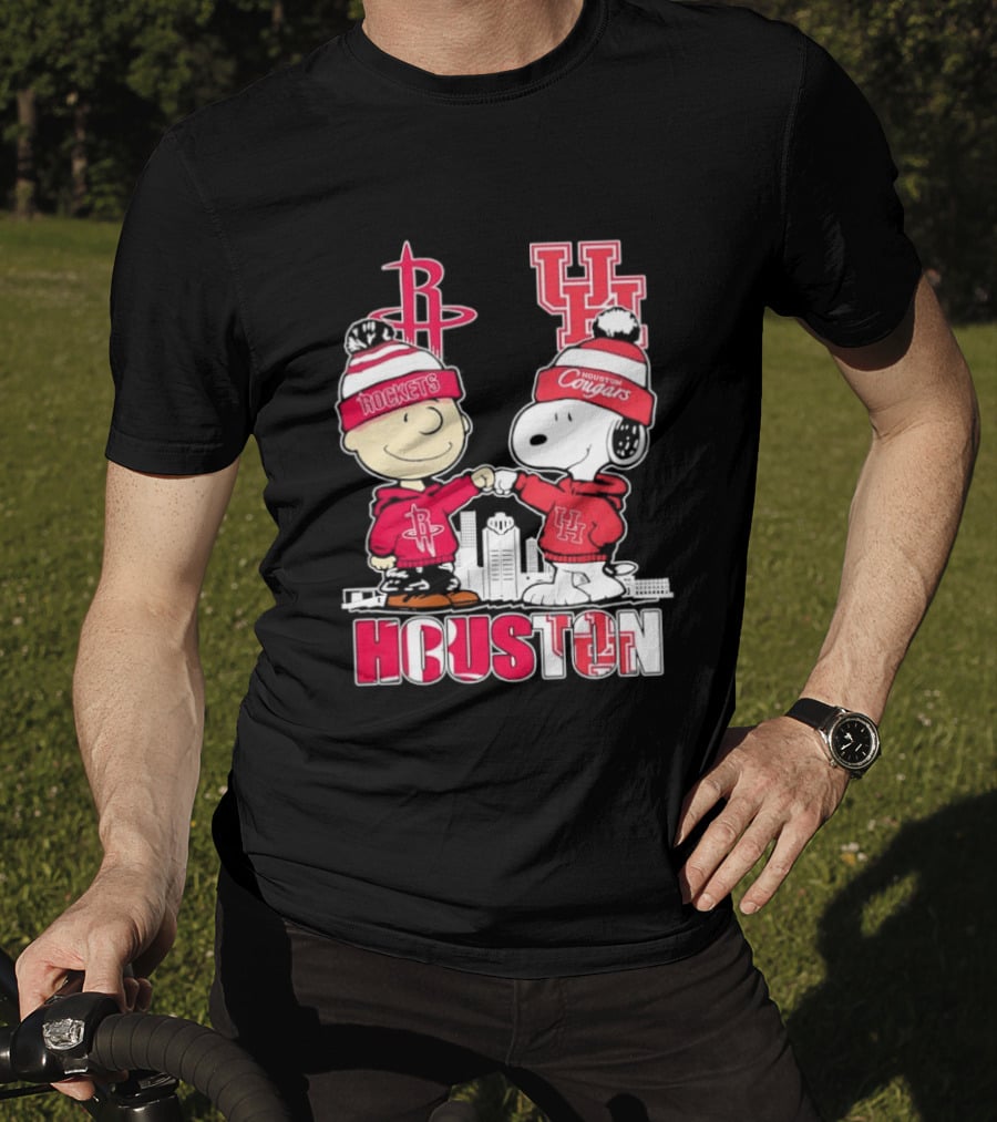 Peanuts Characters X Houston Rockets X University Of Houston Cougars Collaboration T-Shirt