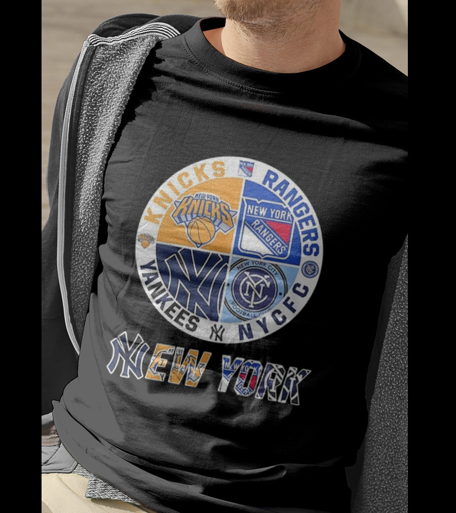 New York Knicks Rangers Yankees NYCFC Sports Teams Mashup T-Shirt