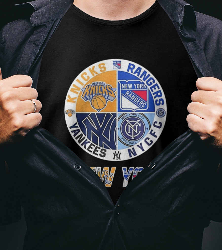 New York Knicks Rangers Yankees NYCFC Sports Teams Mashup T-Shirt